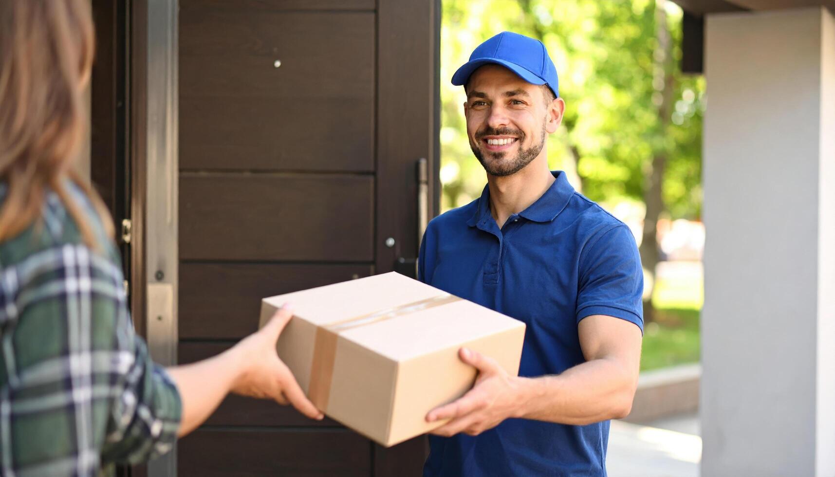 Happy customer receiving a parcel delivery